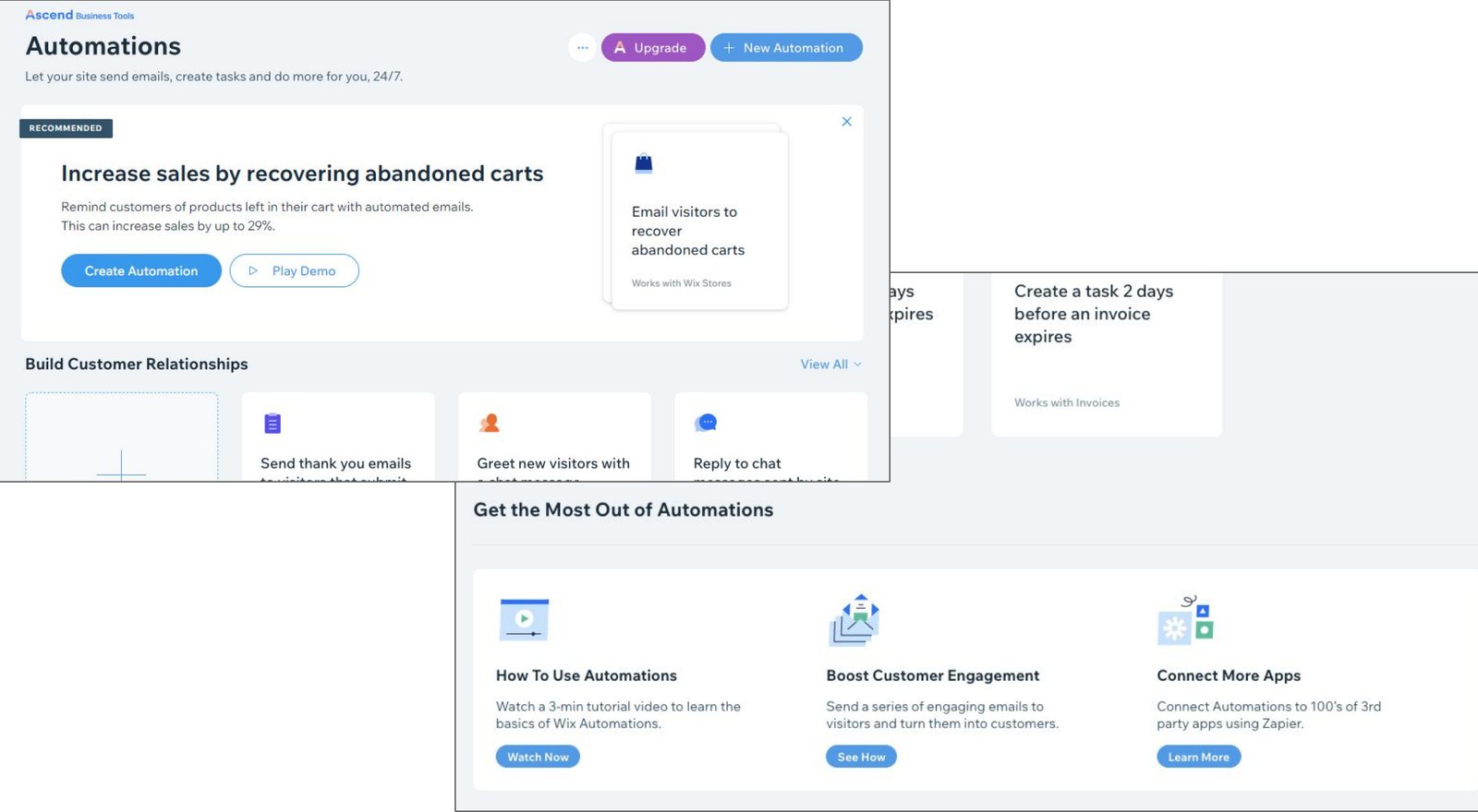 Automations: let your site send emails, create tasks, and more, 24/7.