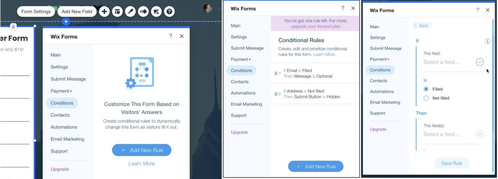 Wix Forms conditional rules: customize this form based on visitors’ answers.