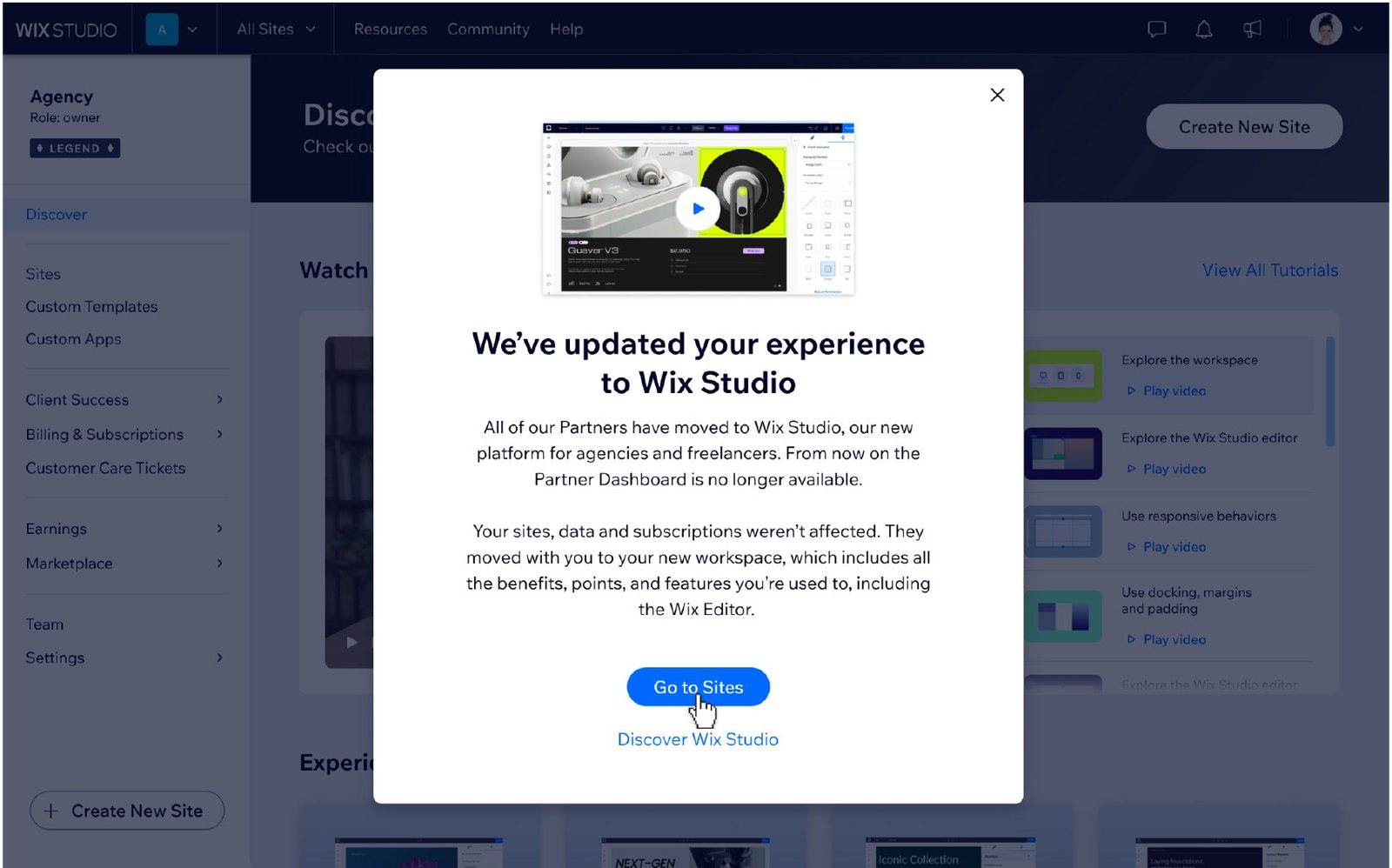 We’ve updated your experience to Wix Studio. Your sites, data, and subscriptions weren’t affected.